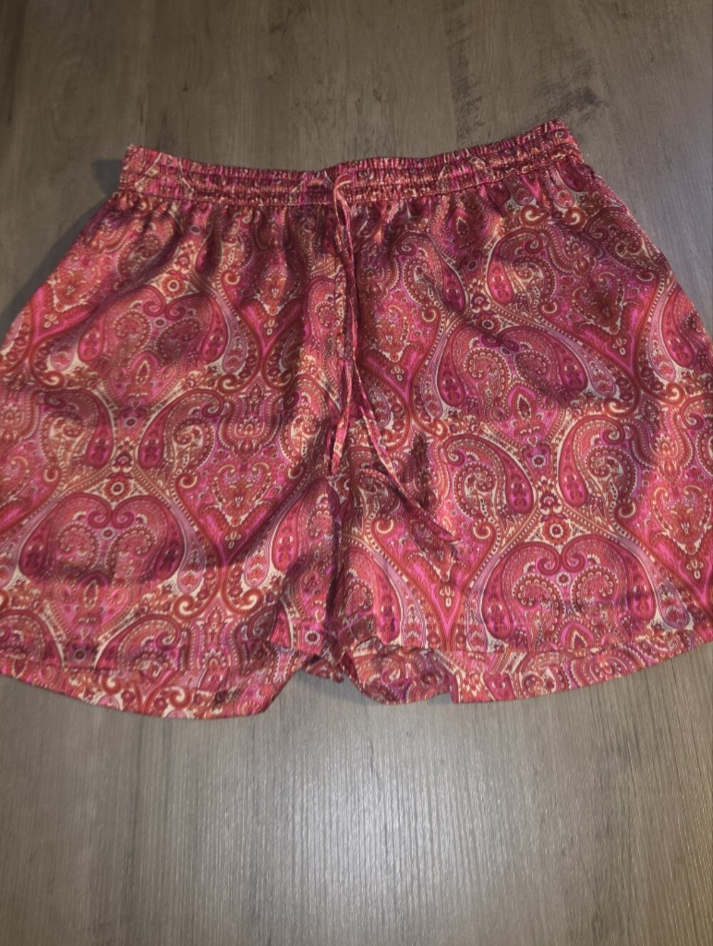Halogen Pink Orange Paisley Satin Elastic Waist Pull On Shorts XS